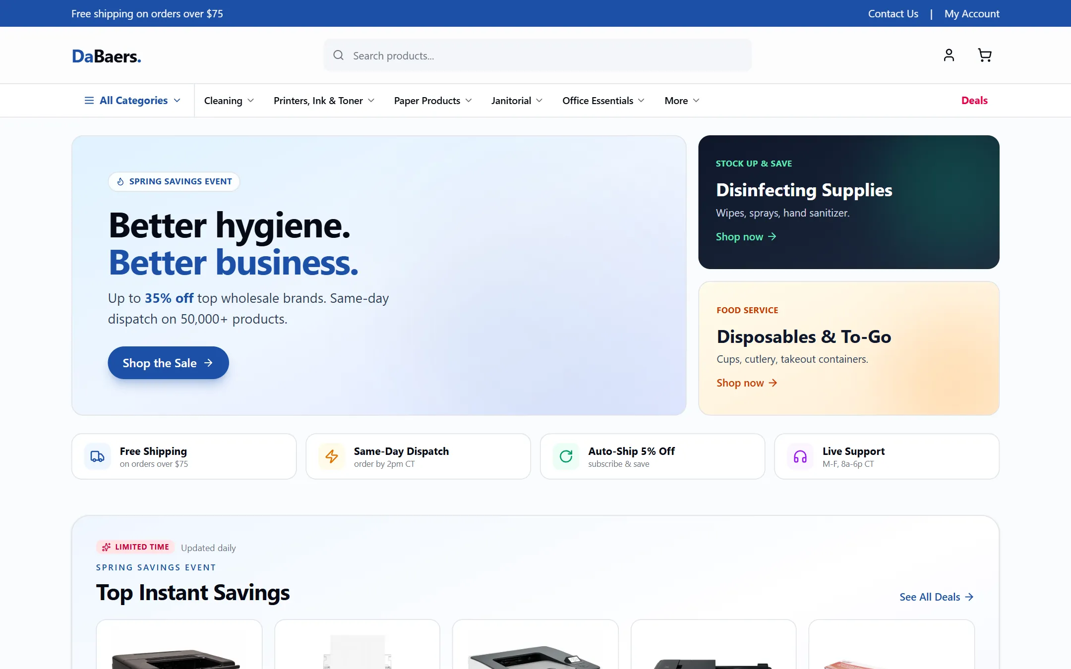 DaBaers business-supplies storefront homepage